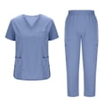 thumbnail image 1 of Nfurl Nursing Uniform Scrub Sets for Women with 7 Pockets Short Sleeve V Neck Scrub Tops and Straight Leg Pants Nurse Uniform Set 2 Piece Light Blue M, 1 of 7