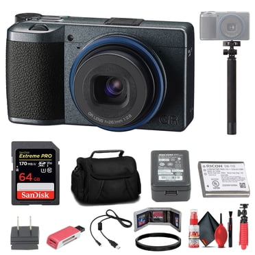 Ricoh GR III Édition Urbaine Appareil Photo Numérique Compact 24MP Format APS-C Capteur CMOS avec Sac pour Appareil Photo, Carte SD Extreme Pro 64 Go, Perche à Selfie, Porte-Cartes Mémoire et Lecteur, Mini Trépied et Trousse de Nettoyage (01158)