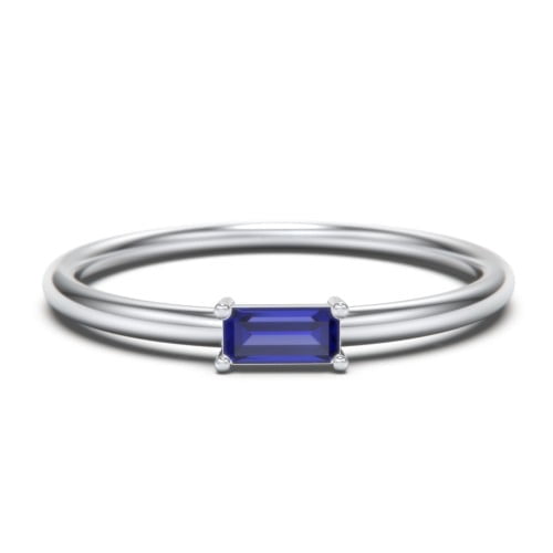 East-West Stackable Baguette Birthstone Ring - Blue Sapphire (September)