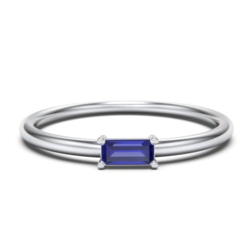 East-West Stackable Baguette Birthstone Ring - Blue Sapphire (September)