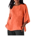 thumbnail image 1 of Pisexur Hauts d'Été pour Femmes Mode Chemises en Coton et Lin Décontractées Col Rond Manches 3/4 Chemises pour Femmes Confortables Amples pour Sortir Blouses Unies d'Automne avec Poches, 1 of 5