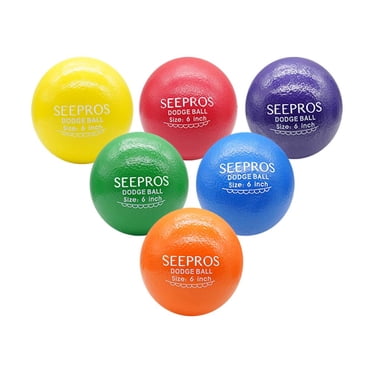 SEEPROS Foam Dodgeball Set - Soft Skin Low Bounce Set of 6 with Mesh Storage Bag for Kids and Adults(6 inch)