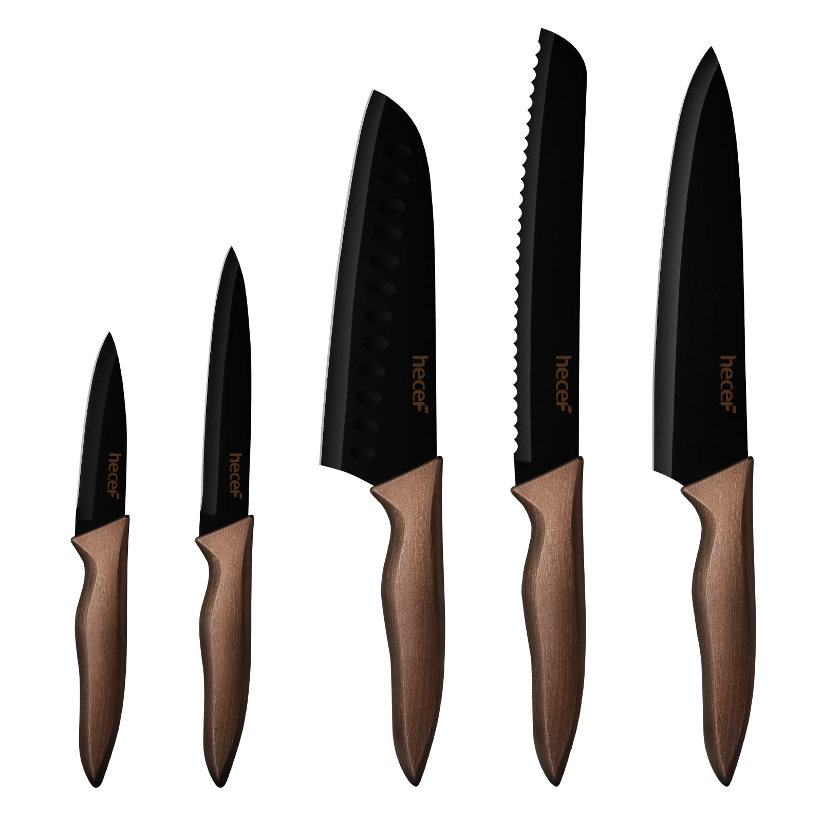 Hecef 5-Piece Kitchen Knife Set, Razor Sharp High Carbon Stainless Steel Knives with Blade Guards