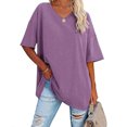 thumbnail image 2 of Plebaso T-Shirts Surdimensionnés pour Femmes à Col en V à Manches Mi-Longues T-Shirts Décontractés Unis Confort Hauts Amples pour Femmes, 2 of 6