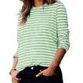 thumbnail image 3 of Chandails et T-Shirts Athlétiques pour Femmes Chandail à Rayures à Manches Longues pour Femmes Col Rond Chandail à Enfiler Hauts Chandail Ample Chandail à Manches Longues Chandails de Course pour Femmes P-65 Vert m, 3 of 8