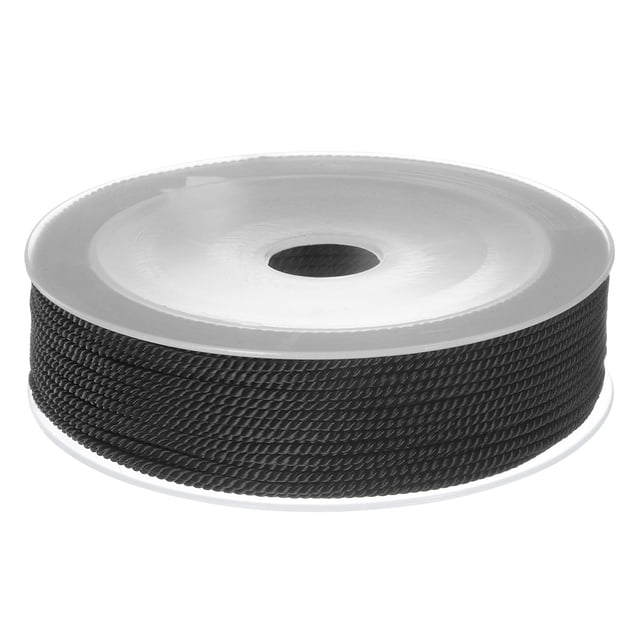 Unique Bargains Twisted Nylon Twine Thread Beading Cord 1.5mm 20M/65 Feet Extra Strong Braided Nylon String, Black