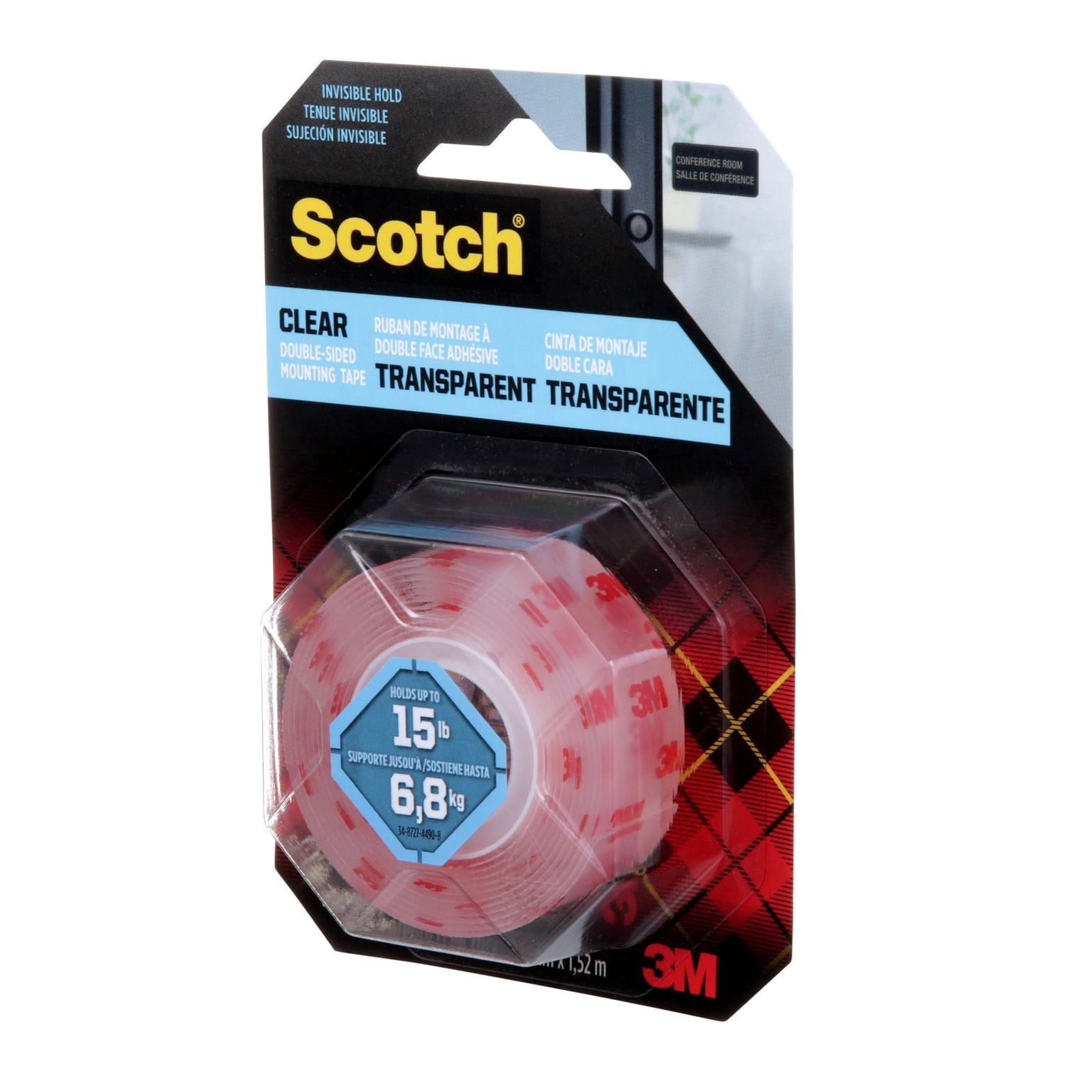 Scotch® Clear Double-Sided Mounting Tape 410S-ESF, 1 in x 60 in (2.54 cm x 1.52 m)