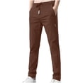 thumbnail image 1 of Mens Casual Pant Elastic Waist Drawstring Lightweight Trousers Loose Straight Leg Solid Pants with Pockets Coffee XL, 1 of 4