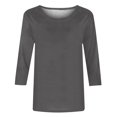 thumbnail image 5 of CHUANK T-Shirt Ajusté à Col Rond Mignon pour Femmes, Décontracté, Mi-Long, Manches 3/4, Blouse Extensible, Basique, Uni, Hauts, 5 of 5