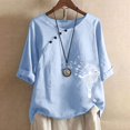thumbnail image 2 of CHUANK Hauts pour Femmes en Liquidation à Moins de 10$ Hauts pour Femmes Décontractés Printemps Été Manches Longues Coton Lin Imprimé Graphique Pissenlit Col Rond Blouses Vintage Grande Taille, 2 of 6