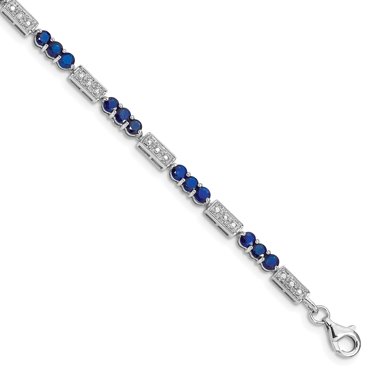 Bracelet en Argent Sterling 925 Rhodié Saphir et Diamant