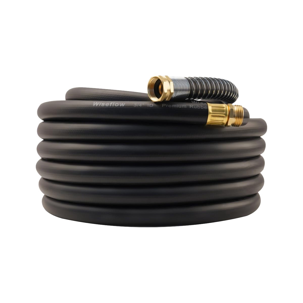 Wiseflow Garden Hose 50FT x 3/4"" Heavy Duty Rubber Hose Water Hose with Five Layered Braiding Male Female Fittings 1000PSI Burst 300PSI Working for Yard Car Wash Pets (Black)