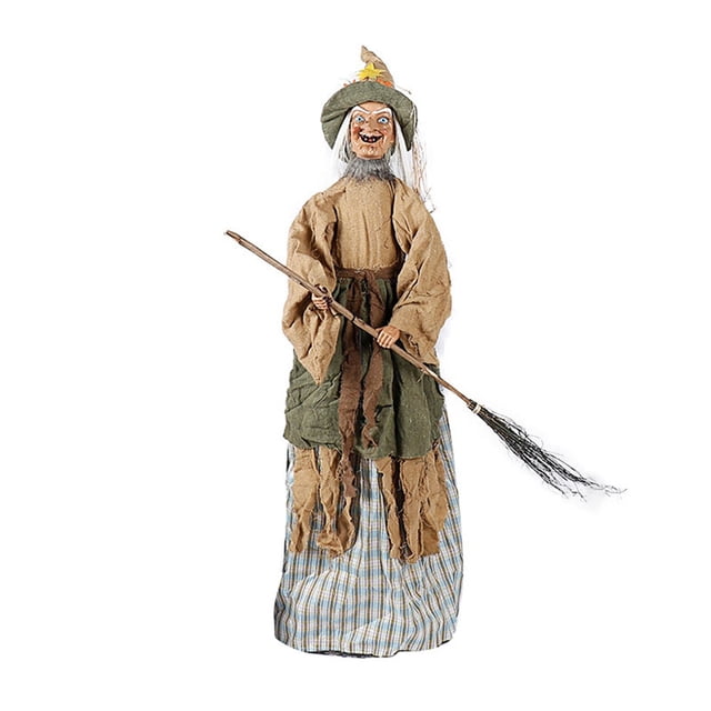 Sorcière Debout Animée d'Halloween Format Grand Sorcière Animatronique avec Phrases Préenregistrées Bras Articulés Rouges Lumineux Idéale pour la Déco Effrayante des Fêtes d'Halloween Accessoire Intérieur/extérieur