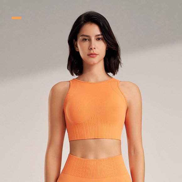 Nfurl Womens Sports Bras Padded Workout Crop Tops Seamless Wireless Supportive Sport Bra Slim Fit Fitness Yoga Bras High Impact Running Bra Orange M