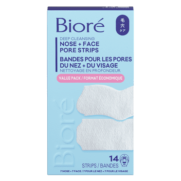 Bioré Deep Cleansing Nose + Face Pore Strips, Mixed Value Pack for Instant Pore Unclogging and Blackhead Removal, 14ct (7 Face + 7 Nose) - Made in Japan