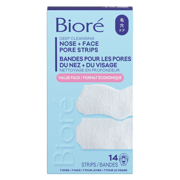 Bioré Deep Cleansing Nose + Face Pore Strips, Mixed Value Pack for Instant Pore Unclogging and Blackhead Removal, 14ct (7 Face + 7 Nose) - Made in Japan