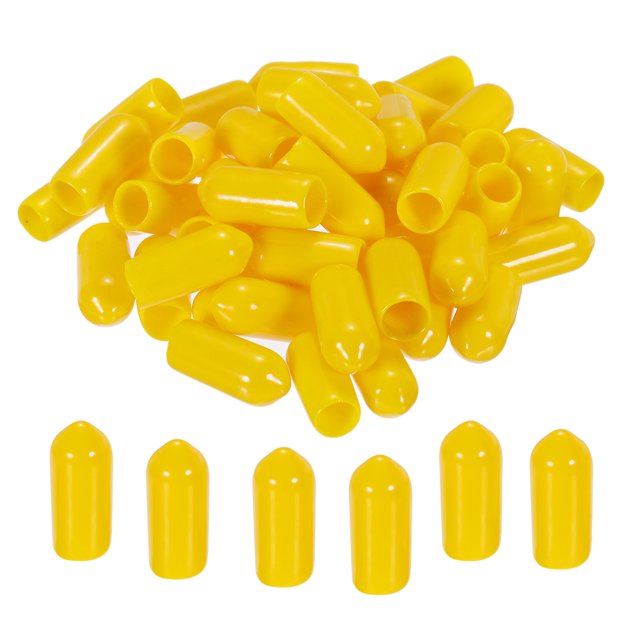 Unique Bargains 200 Pcs Capuchons d'Extrémité en Caoutchouc 6 mm Couvercle PVC Vinyle Protecteur de Filetage de Vis Capuchons Ronds pour Tablette en Fil Jaune