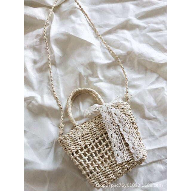 LinYooLi New Cherry Straw Bag Female Cute Seaside Vacation Beach Bag Shoulder Cross Small Fresh Shoulder Woven Female Bag