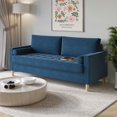 thumbnail image 3 of HMD Astoria Linen Square Arm 3-Seater Sofa with 2 Throw Pillow, Blue, 3 of 5