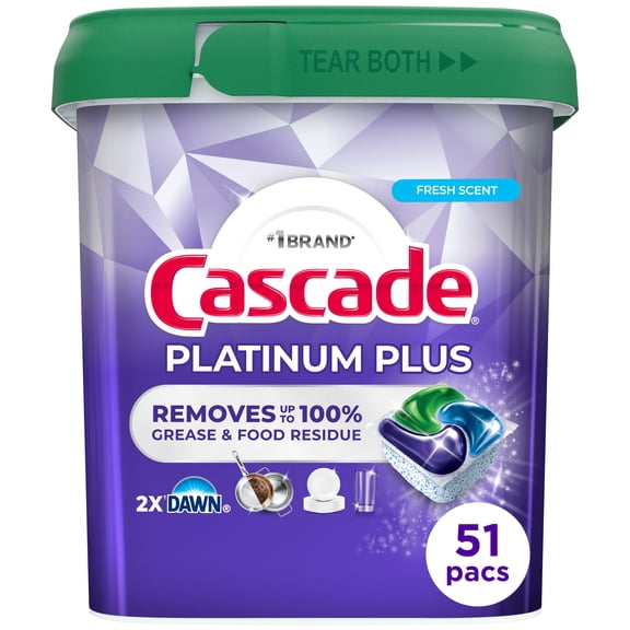Capsules pour Lave-Vaisselle Cascade Platinum Plus, Détergent pour Lave-Vaisselle, Frais, 51 Unités