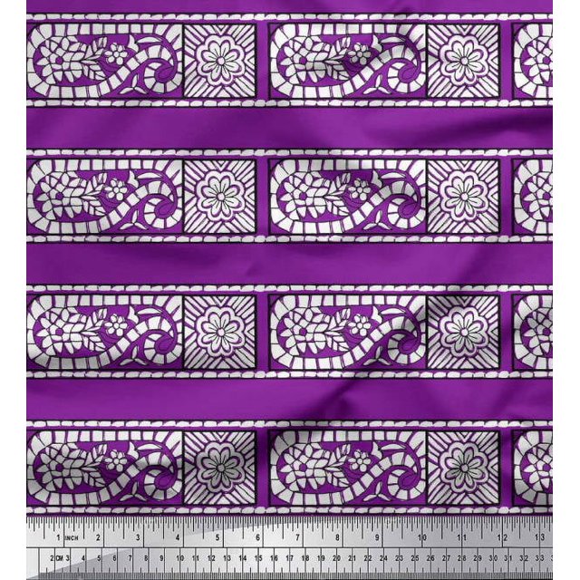 Soimoi Modal Satin Fabric Leaves & Floral Block Print Fabric by Yard 42 Inch Wide