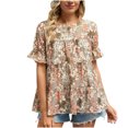 thumbnail image 4 of SMihono Hauts pour Femmes Été Chic Décontracté Mode Femme Imprimé Décontracté Col Rond Manches Courtes T-Shirt Ample Blouse Hauts T-Shirt Oversize pour Femmes, 4 of 8