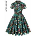 thumbnail image 1 of Robe Vintage d'Été pour Femmes Imprimé Perroquet 2024 Robe de Soirée Rétro Verte Rockabilly Années 50 60 Robe d'Été, 1 of 6