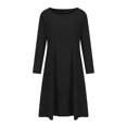 thumbnail image 4 of Robes d'Été Aguichant pour Femmes Printemps et Automne Col Rond Coton Lin Ample Décontracté Couleur Unie Manches Longues Robe à Poches Robes pour Invité de Mariage Été en Liquidation, 4 of 8