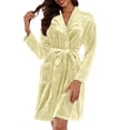 thumbnail image 4 of ManxiVoo Plush Fleece Long Robe Shawl Collar Cozy Warm Bathrobe Spa Relaxation House Coat L Size Light Yellow, 4 of 6