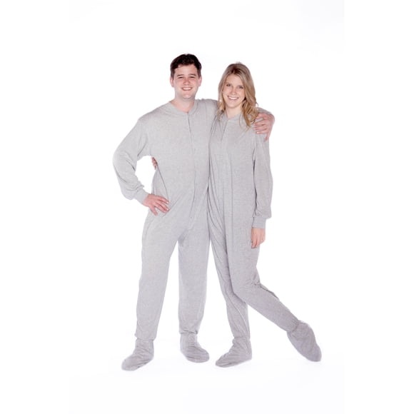 Big Feet Pajama Co. Gray Jersey Knit Adult Footie Footed Pajamas Sleeper