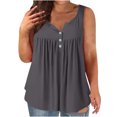 thumbnail image 2 of Dealovy Débardeurs Grande Taille pour Femmes Décontracté Sans Manches Col Rond Boutons Froncés Couleur Unie T-Shirts Amples Fluides, 2 of 5