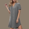 thumbnail image 2 of Amzcrzy Robes d'Été pour Femmes Couleur Unie Col en V Robes d'Été pour Femmes Décontractées à Boutons Manches Courtes Robe Chemise Tendance Ample Robe Courte, 2 of 7