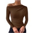 thumbnail image 1 of Plebaso Women's One Shoulder Tops Short/Long Sleeve Slim Shirts Ruched Going out Tees Shirts for Women, 1 of 5