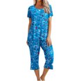 thumbnail image 1 of Mikilon Pyjama Décontracté pour Femmes, Ensemble de Sommeil, Mode, Imprimé, Manches Courtes, Pantalon Capri, 2 Pcs, Col Rond, Tenue de Détente Décontractée avec Poches, Ensemble 2 Pcs, Bleu Foncé-A TP, 1 of 8