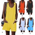 thumbnail image 5 of serony Combinaison d'Été Sans Manches à Col Rond pour Femme, Décontractée, Couleur Unie, Poches avant, Jaune S Blanc m 1Set, 5 of 5