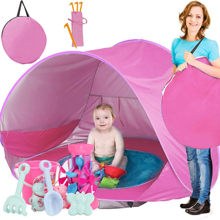 Tente Pop-up Bébé Plage – Anti-UV 50+, 109x65x50 Cm, Avec Sac Et Piquets, Protection Vent/sable/soleil !