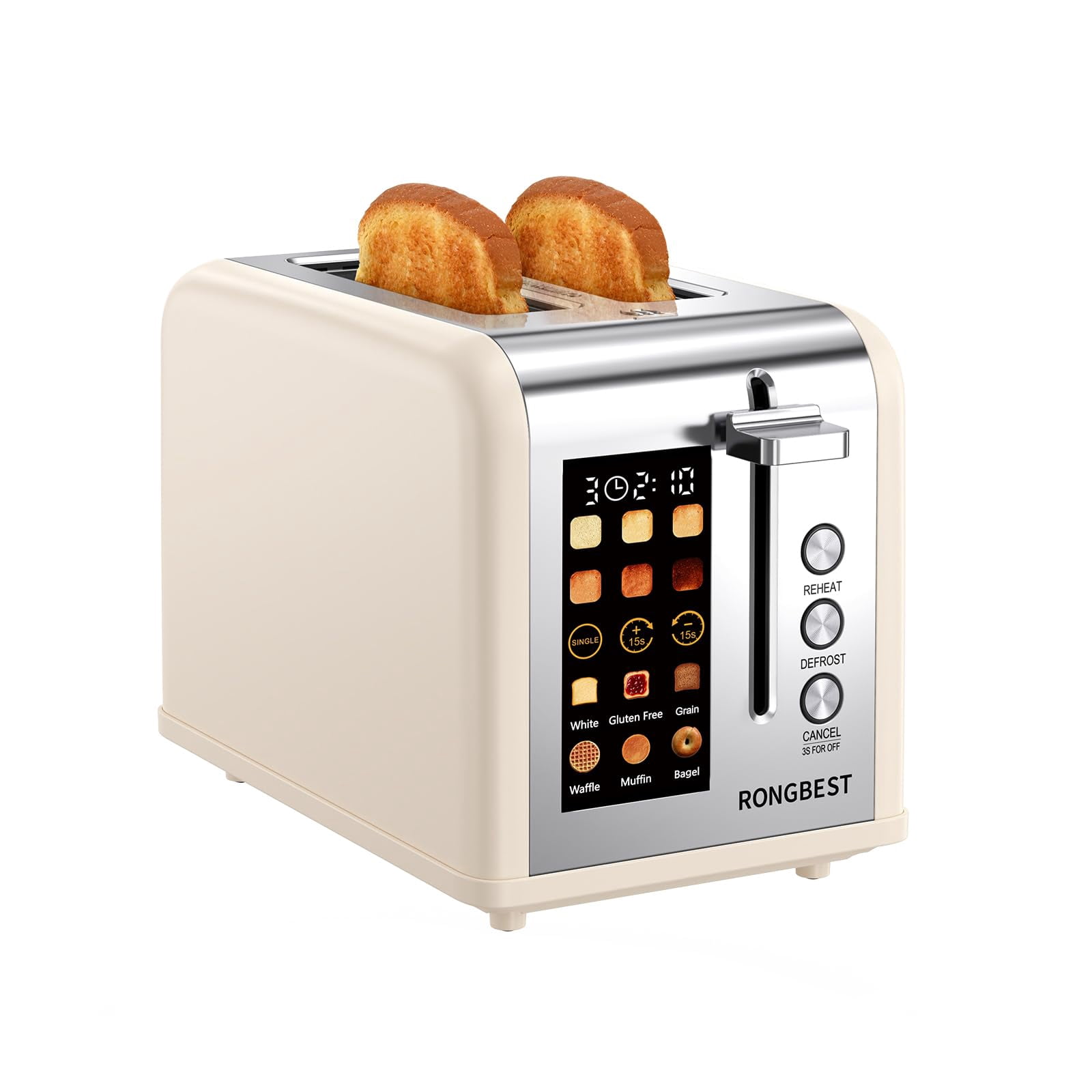 2 Slice Easy Touch Screen Toaster, Stainless Steel Toaster with Wide Slots, Even Toasting for Bagels & Bread, Reheat & Defrost, Removable Crumb Tray,