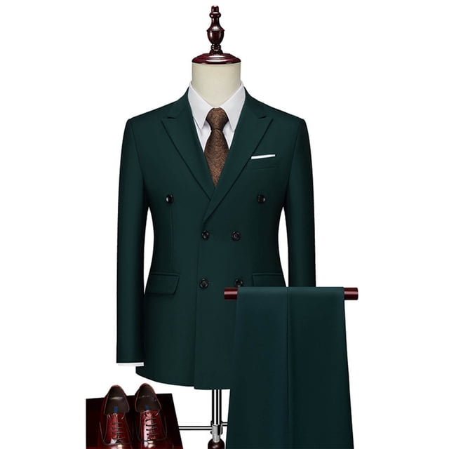 Pants for Men Double Breasted Pocket Long Sleeve Lapel Suit Set Multi Color Groom