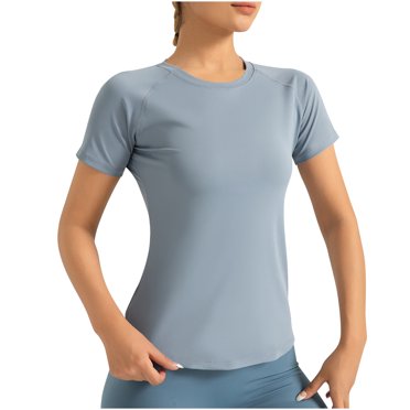 Plebaso Workout Shirts for Women Short Sleeve Crewneck Yoga T Shirts Seamless Athletic Tees Running Shirts