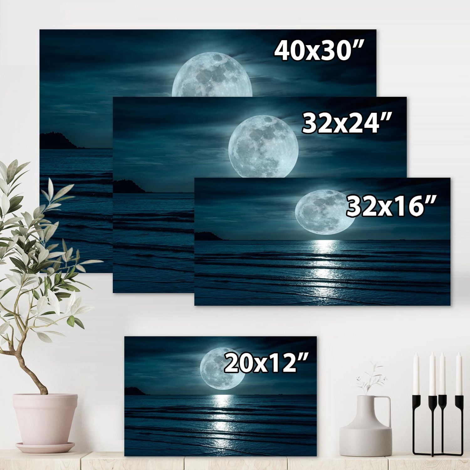 Designart Super lune sur la mer I Art mural sur toile