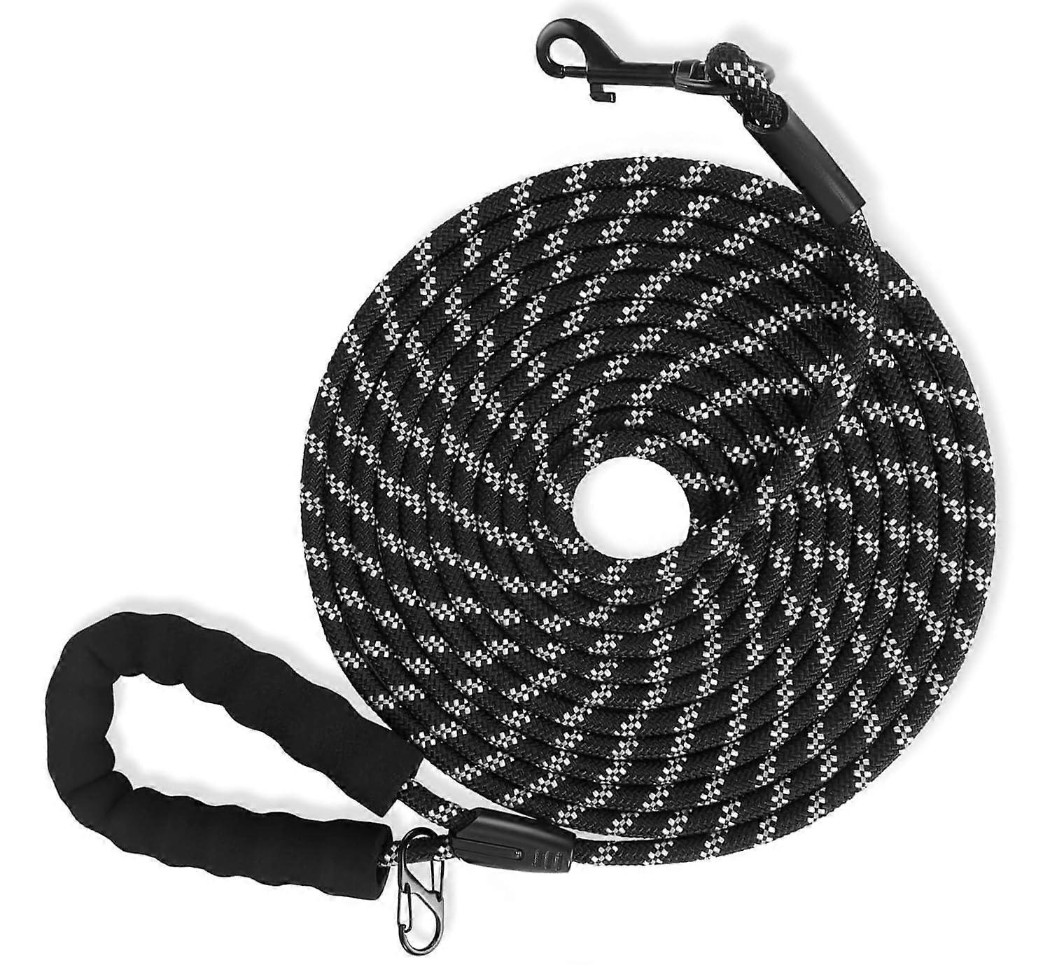 Dog Lead, Heavy Duty Padded Handle Long Leash for Dogs (Black, 20m x 8mm)