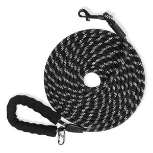 Plomb de chien, poignée rembourrée lourde longue laisse pour les chiens (Noir, 20m x 8mm)