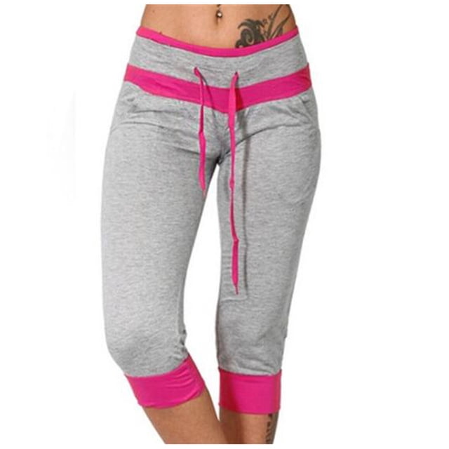 AherBiu Plus Size Capris for Women Low Rise Elastic Drawstring Joggers Sweatpants Running Sports Capri Pants