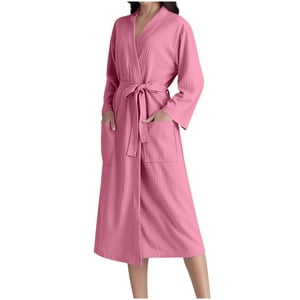 Peigne de bain à manches longues V couleur solide avec ceinture souple et léger Robe Unisexe pour hommes et femmes (Hot Pink pour femme,2XL)