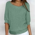 thumbnail image 2 of UAMVSH Chandails Grande Taille pour Femmes Décontractés à Manches Mi-Longues, Col Rond, Chandail Doux d'Automne, Hauts Amples, Couleur Unie, Chandails Tricotés de Base (5X-Grand, Vert), 2 of 6