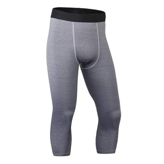 Men's Compression 3/4 Pants with Pockets,Workout Athletic Stretch Tights Leggings Athletic Base Layer