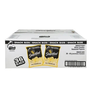 Smartfood White Cheddar Popcorn, Air-Popped Gourmet Corn Snack, 36-Count Professional Bulk Case (45 g Individual Bags)
