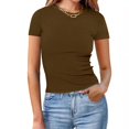 thumbnail image 2 of Plebaso Women's Basic T Shirts Ribbed High Neck Slim Tee Shirts Short Sleeve Casual Solid Color Tshirts, 2 of 6