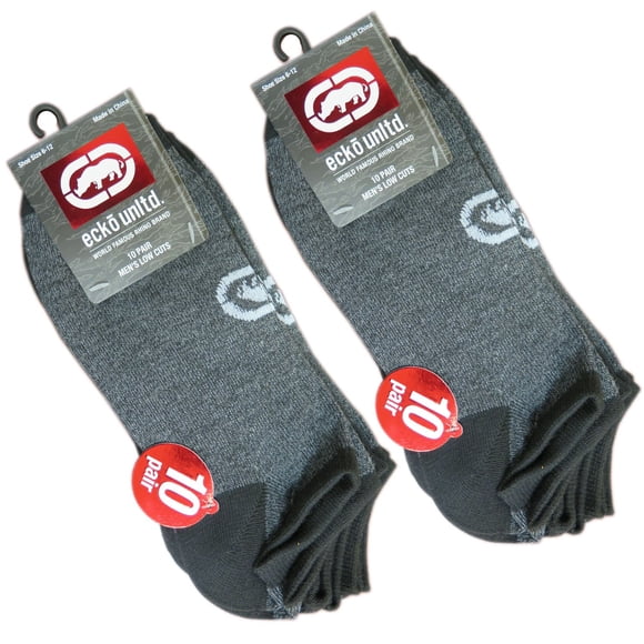 Marc Ecko Unlimited Unltd. Chaussettes Athlétiques Basses pour Hommes Noir/gris Chiné, Lot de 20