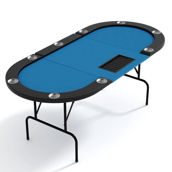 84-Inch Oval Poker Table for 10 Players,9 Stainless Steel Cup Holders,Collapsible Metal Legs,Water-Resistant Cushioned Rail,Blackjack Casino Game Leisure Table for Home, Parties, Club